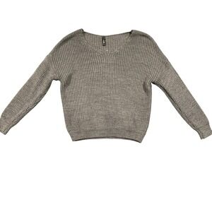 Venti6 Gray Chunky Ribbed V-Neck Sweater Made‎ in Italy Womens Small 92019